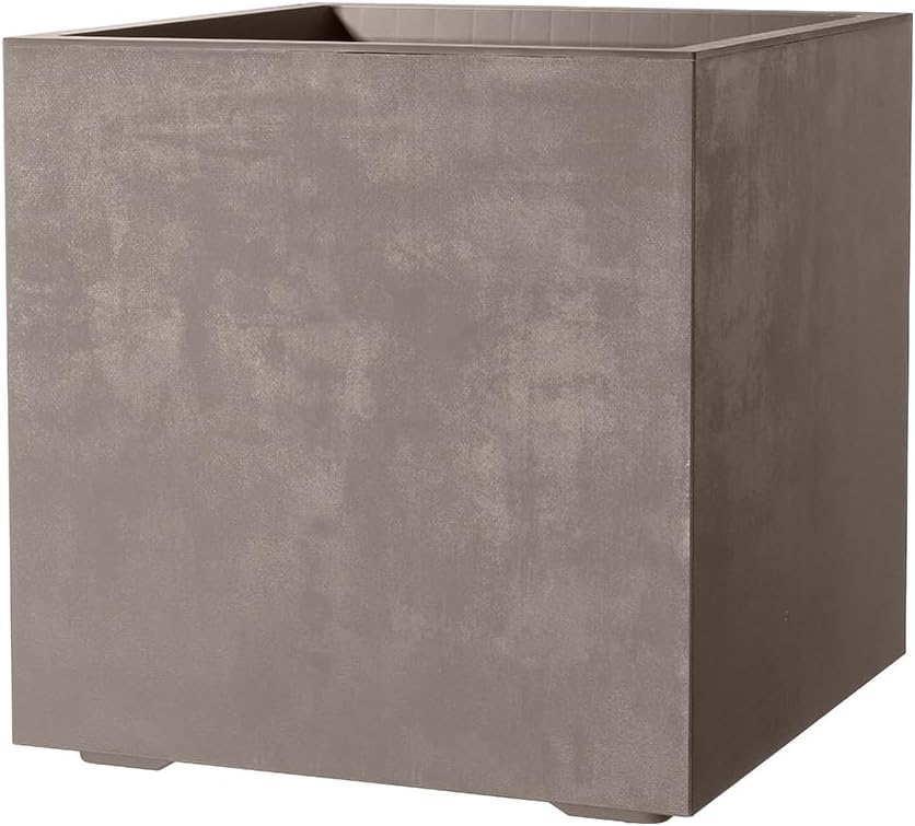 Deroma Millennium 15” Cube Planter | Light & Durable Plastic | Indoor or Outdoor Square Pot for Patio/Porch | Includes Water Reserve & Drain Plug | Trendy Planter for Plants, Flowers, Garden | Sand