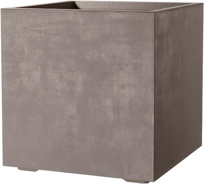 Deroma Millennium 15” Cube Planter | Light & Durable Plastic | Indoor or Outdoor Square Pot for Patio/Porch | Includes Water Reserve & Drain Plug | Trendy Planter for Plants, Flowers, Garden | Sand