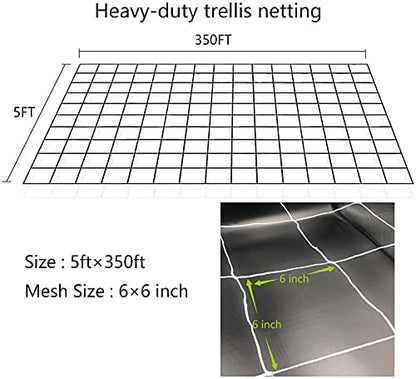 5x350ft Garden Trellis Netting - Heavy-Duty Polyester Outdoor Plant Support Netting for Climbing Plants, Vegetables and Fruits, Hydroponic Growing