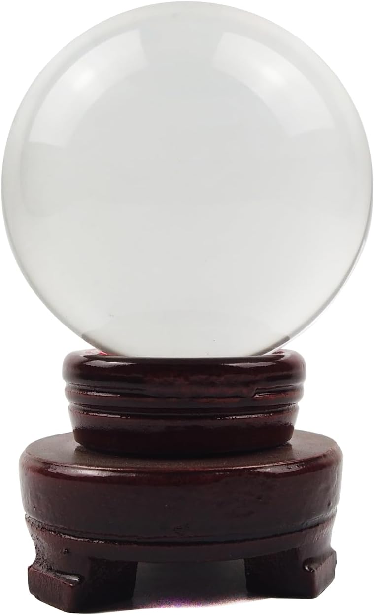 Crystal Ball, Glass Balls, Decorative Balls, Clear Crystal Ball with Wooden Stand, K9 Glass Ball for Home Decoration, Photography, FengShui,Fortune Teller Accessories (120mm)