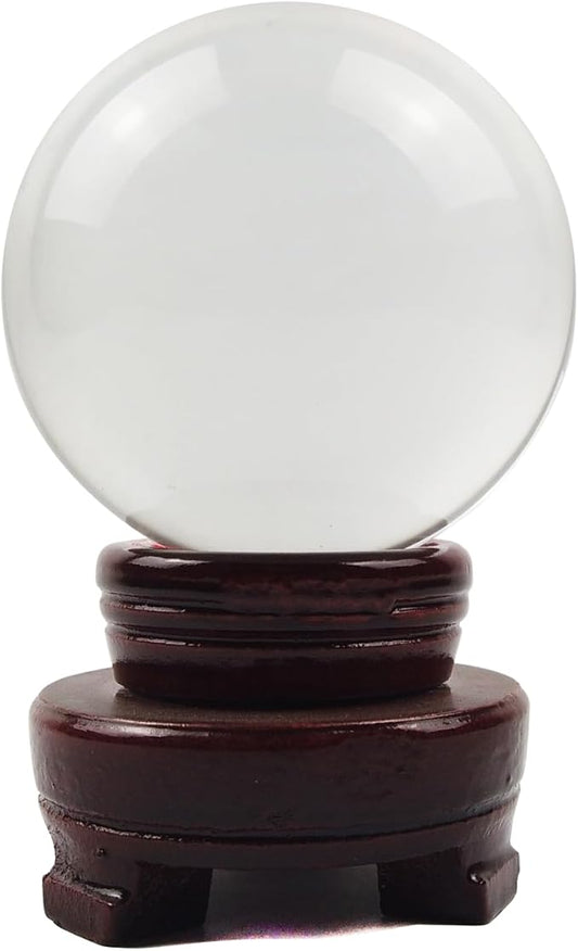 Crystal Ball, Glass Balls, Decorative Balls, Clear Crystal Ball with Wooden Stand, K9 Glass Ball for Home Decoration, Photography, FengShui,Fortune Teller Accessories (60mm)
