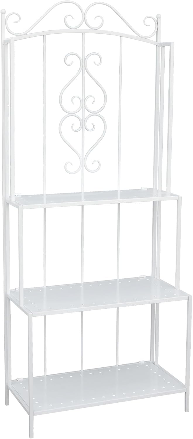 White 3-Layer Floral Plant Stand, French Style Tiered Shelf for Succulents Herbs, Ornate Iron Plant Display for Living Room Garden Decor