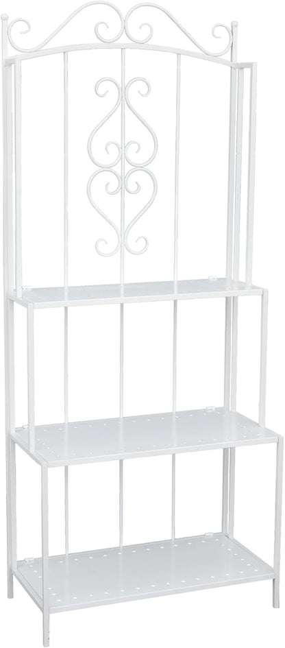 White 3-Layer Floral Plant Stand, French Style Tiered Shelf for Succulents Herbs, Ornate Iron Plant Display for Living Room Garden Decor
