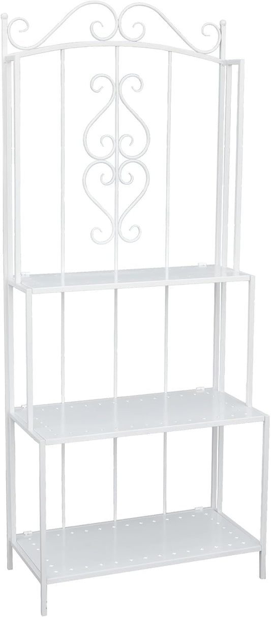 White 3-Layer Floral Plant Stand, French Style Tiered Shelf for Succulents Herbs, Ornate Iron Plant Display for Living Room Garden Decor