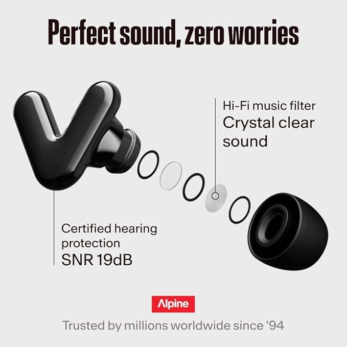 Alpine Tune Earplugs, Concert Ear Plugs for Noise Reduction, High Fidelity Music Quality, 19dB