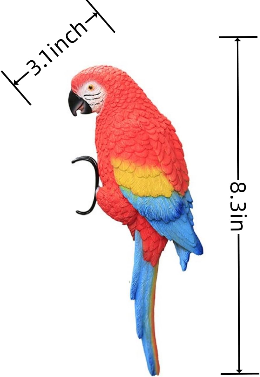 Realistic Parrot Sculpture Resin Hanging Parrots Garden Statues Lifelike Bird Figurines Landscape Ornament Patio Yard Lawn Figurine Tree Decor, Outdoor Garden Wall Statues (Red)