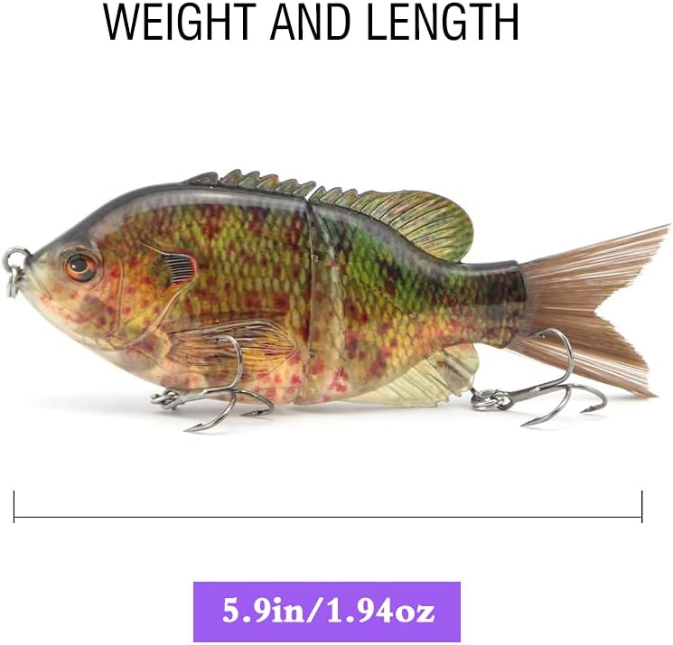 5.9in Multi Jointed Swimbait Fishing Lures Bait,2 Segment Big Giant Sinking Fishing Bass Lures,Crankbaits Swimbaits with Treble Hook