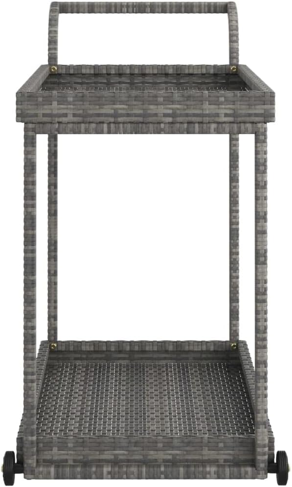 Outdoor Rolling Wicker Bar Cart with Storage Shelves, Portable Bar Cart with Wheels, Patio Kitchen Island Cart for Pool Deck Backyard, Gray 39.4"x17.7"x32.7" Poly Rattan -464