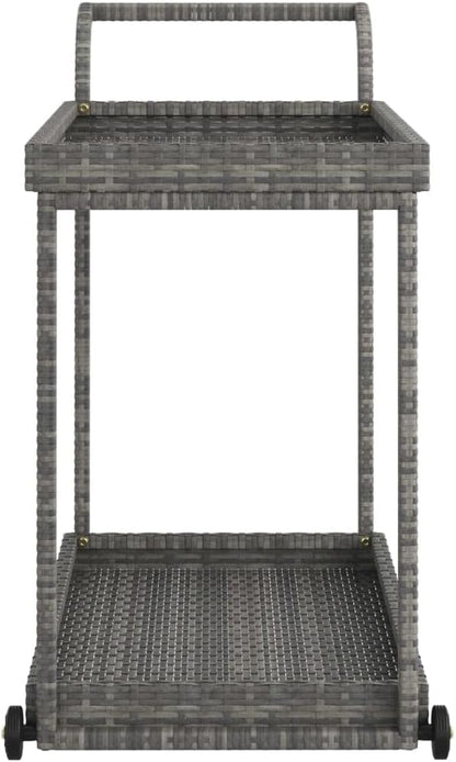 Outdoor Rolling Wicker Bar Cart with Storage Shelves, Portable Bar Cart with Wheels, Patio Kitchen Island Cart for Pool Deck Backyard, Gray 39.4"x17.7"x32.7" Poly Rattan -464