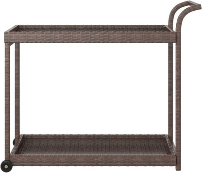 Outdoor Rolling Wicker Bar Cart with Storage Shelves, Portable Bar Cart with Wheels, Patio Kitchen Island Cart for Pool Deck Backyard, Brown 39.4"x17.7"x32.7" Poly Rattan -462