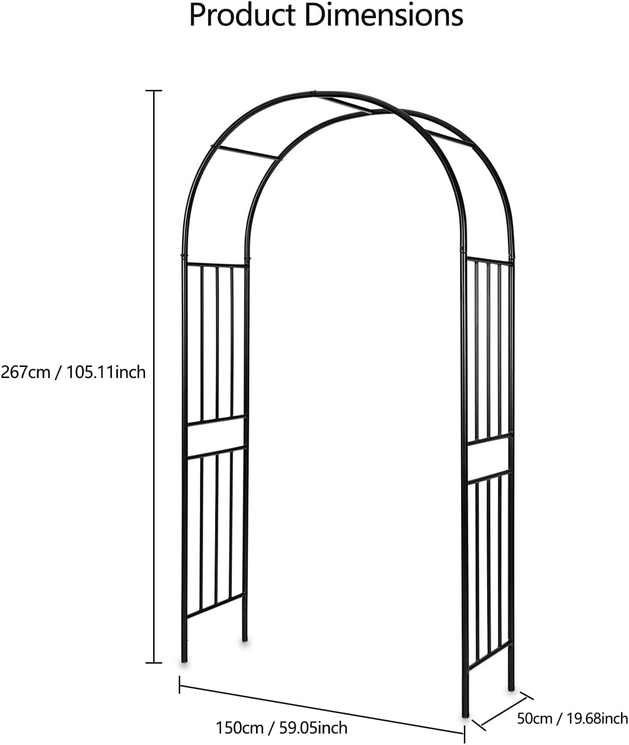 Metal Garden Arch Arbor Trellis – Heavy Duty Steel Garden Arbor for Climbing Plants, Wedding Ceremony, Party & Outdoor Decoration – Weather-Resistant Black Garden Archway for Lawn, Patio, and Pathway