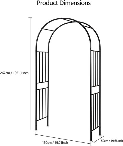 Metal Garden Arch Arbor Trellis – Heavy Duty Steel Garden Arbor for Climbing Plants, Wedding Ceremony, Party & Outdoor Decoration – Weather-Resistant Black Garden Archway for Lawn, Patio, and Pathway