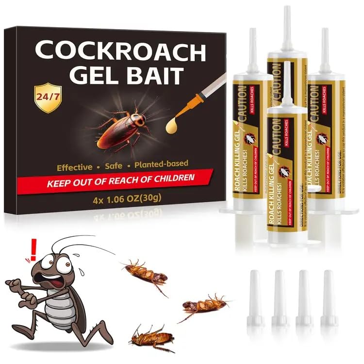 4 Tubes Cockroach Gel Bait, Powerful Roach Repellent Bait Trap Infestation Solution Indoor for Home, Ready-to-Use Cockroach Deterrent for Kitchen Home RV