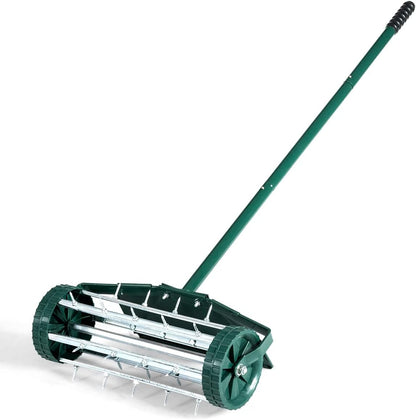 S AFSTAR Rolling Lawn Aerator with Fender, 18-Inch Hand-Push Lawn Aerator Roller W/50-Inch Anti-Slip Handle & Tine Spikes, Heavy-Duty Spike Soil Aeration Tool, Manual Lawn Aerator for Dirt Sand Clay