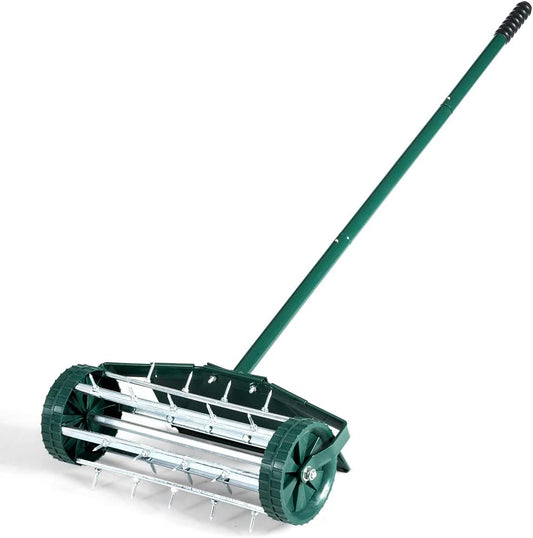 S AFSTAR Rolling Lawn Aerator with Fender, 18-Inch Hand-Push Lawn Aerator Roller W/50-Inch Anti-Slip Handle & Tine Spikes, Heavy-Duty Spike Soil Aeration Tool, Manual Lawn Aerator for Dirt Sand Clay