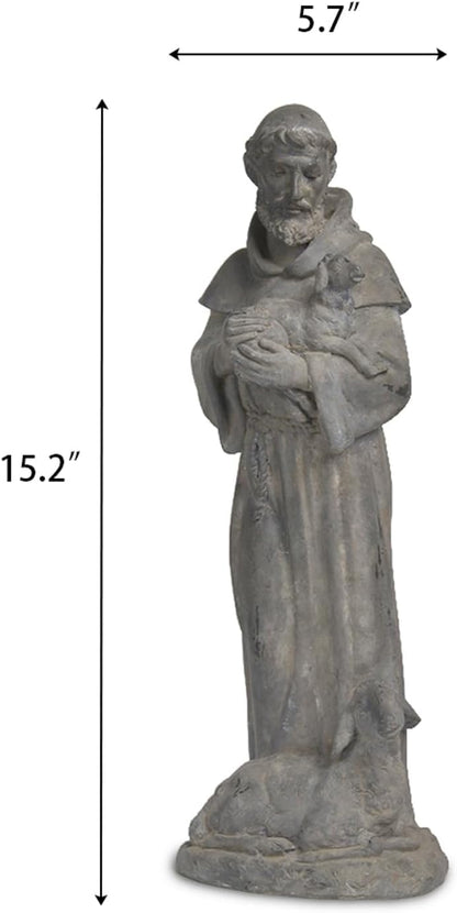 Newman House Studio Vintage St Francis Garden Statue - 15.2 Inch Resin Patron of Animal Figurine Saint Francis Sculpture with Sheep for Garden Decor