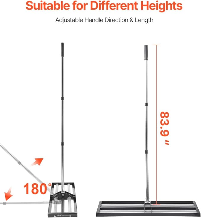 VEVOR Updated Lawn Leveling Rake with Roller, 36'' x 10" Stainless Steel Lawn Leveler with 83.9'' Adjustable Handle, Heavy Duty Yard Leveling Rake, Effort Saving Lawn Leveling Tool for Yard Golf Court