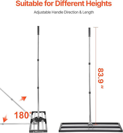 VEVOR Updated Lawn Leveling Rake with Roller, 36'' x 10" Stainless Steel Lawn Leveler with 83.9'' Adjustable Handle, Heavy Duty Yard Leveling Rake, Effort Saving Lawn Leveling Tool for Yard Golf Court