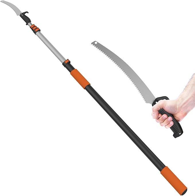 36FT Pole Saw, Telescoping Tree Trimmer with 5-20FT Extension Pole, Manual Branches Pruner for Backyard, Orange
