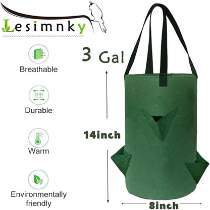 4Pack Upside Down Strawberry Planter, 3 Gallon Hanging Grow Bags for Tomato Vegetables 6 Planting Holes with 6Hooks,Upside Down Strawberry Plant Hanger Vegetable Planting Bags for House (Dark Green)