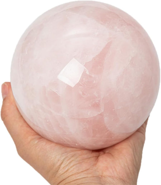 Large Rose Quartz Crystal Sphere Natural Pink Healing Crystal Ball with Stand Meditation Decorative