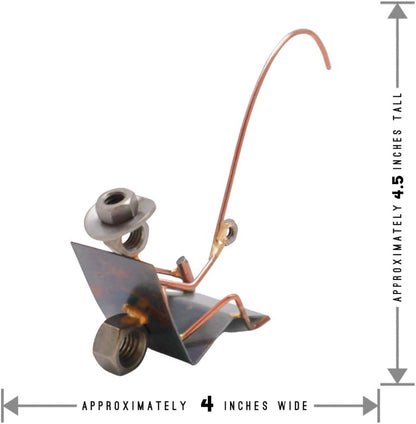 Lazy Fisherman Collectible Handmade Metal Art Figurine, Desk Accessories, Trophy, Boss Gift, Office Décor, Outdoor Sports, Fishing