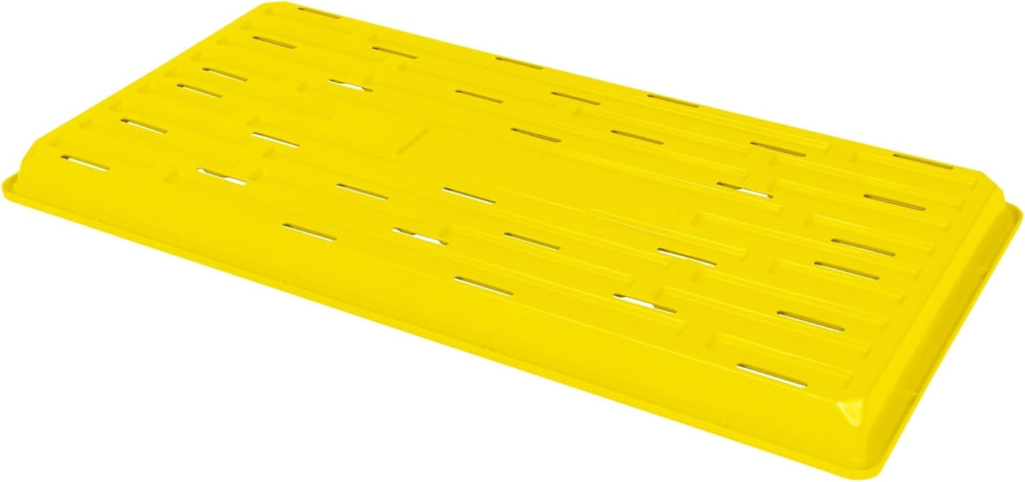 SUNPACK 10" x 20" Heavy Duty Shallow Plastic Seed Starting Tray, Yellow, 1" - Lined with Drainage Holes for Excess Water and Aeration, Ideal for Greenhouses or Indoor Gardening