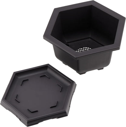 PINGEUI 4 Pack Plastic Bonsai Pot, 7.5 Inches Bonsai Training Pots with Drainage Humidity Tray, Large Bonsai Plant Tree Pots for Garden, Yard, Balcony