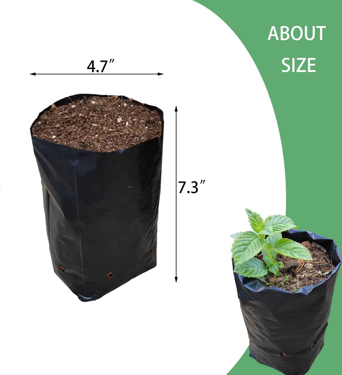 Belit 100 Pcs Plant Nursery Bags, Plastic Seedling Pots Container for Fruit Tree, Flower, Starting saplings, Plant Grow(4.7"x7.3")