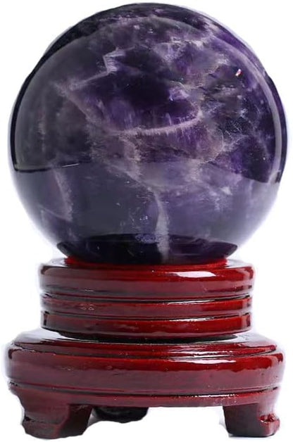 StoneStory Amethyst Crystal Sphere Ball with Wood Stand Large Healing Crystals Sphere Sculpture Home Office Decoration Fengshui Meditation He