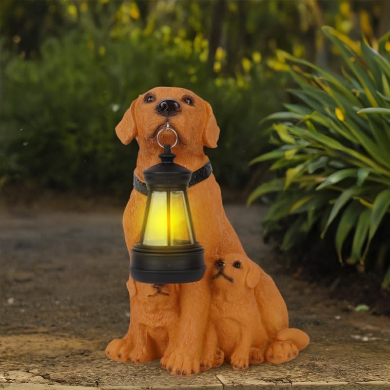 Labrador Dog Garden Statues with Solar Lantern, Outdoor Figurine Resin Sculpture Hanging Solar Power Lights for Decoration Yard Patio Balcony Lawn Ornament Art Decor, Unique Gift for Grandma Wowen Mom