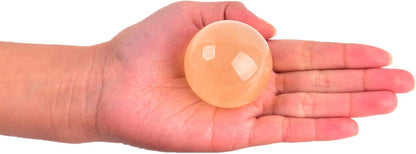 JIC Gem 2inch Natural Orange Calcite Healing Quartz Crystal Sphere Gemstone Ball with Wood Stand for Fengshui Healing and Decoration