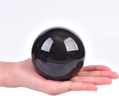 JIC Gem Large Golden Obsidian Crystal Sphere Quartz Crystal Ball with Stand Healing Ornament Witchcraft Meditation Home Decor 3.1-3.5 inch(80-90mm)