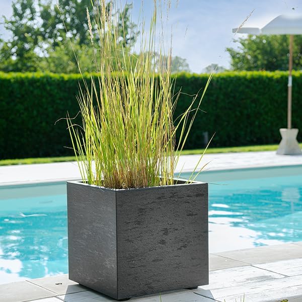 Deroma Gravity 10” Cube Planter | Light & Durable Plastic | Indoor or Outdoor Square Pot for Patio/Porch | Includes Water Reserve & Drain Plug | Trendy Planter for Plants, Flowers, Garden | Black
