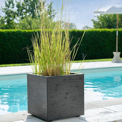 Deroma Gravity 10” Cube Planter | Light & Durable Plastic | Indoor or Outdoor Square Pot for Patio/Porch | Includes Water Reserve & Drain Plug | Trendy Planter for Plants, Flowers, Garden | Black