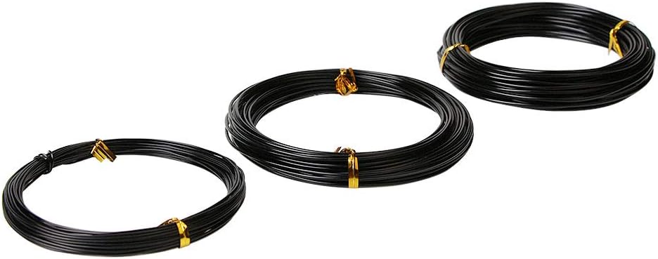 Quality Black Long Lasting Bonsai Training Wire Set of 3 Sizes - 1.0mm, 1.5mm, 2.0mm (32 Feet Each Size)