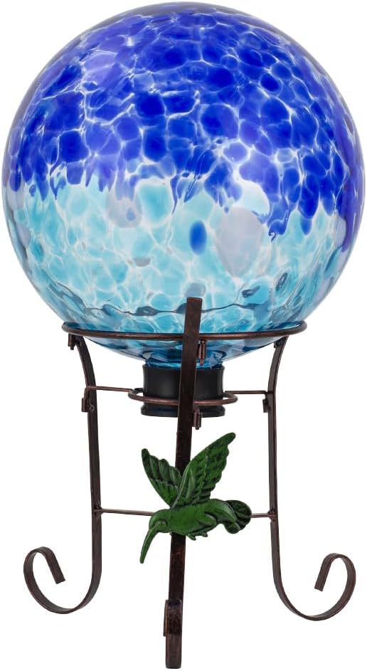 Stargarden Gazing Ball, 10 Inch Gazing Globe, Decorative Glass Balls with Metal Ball Holder, Mixed Blue Globe for Indoor, Outdoor Decor