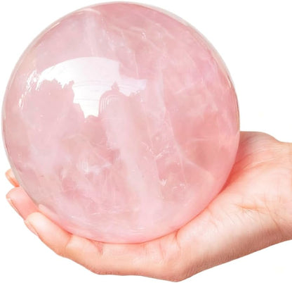 7-10CM/2.75-3.93inch Big Pink Crystal Ball Polished Natural Rose Quartz Sphere Decorative Sphere Healing Crystals Ball Healing Stone Crafts Home Decor Ornament Gifts