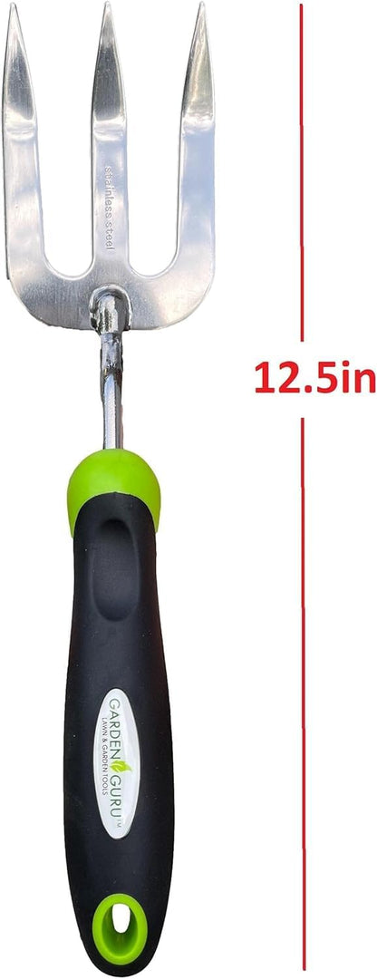 Garden Guru Stainless Steel Hand Weeder Fork Tool – Rust Resistant Stainless Steel – Ergonomic Handle – Great for Planting, Spreading Mulch, Weeding, Loosening & Transplanting Soil (2 Pack)