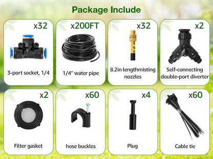 Pro-Series Drip Irrigation System, 200FT 1/4" Garden Watering System with 32pcs 360° Bendable