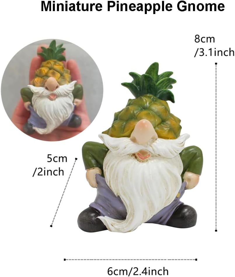 Purple Star Mini Pineapple Gnome Fairy Garden Gnome Miniature Figurines for Fairy Garden Accessories Outdoor Small Resin Gnomes Statue Decor for Plant Pot Decorations Green