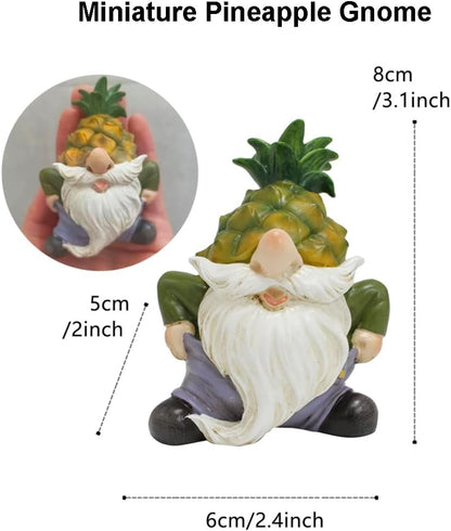Purple Star Mini Pineapple Gnome Fairy Garden Gnome Miniature Figurines for Fairy Garden Accessories Outdoor Small Resin Gnomes Statue Decor for Plant Pot Decorations Green
