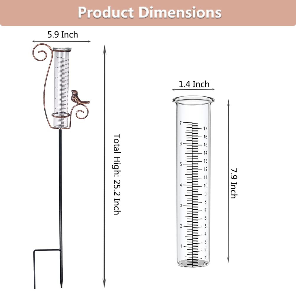 HOBYLUBY Rain Gauge Outdoor, 7 Inch Rain Gauges for Measuring Precipitation