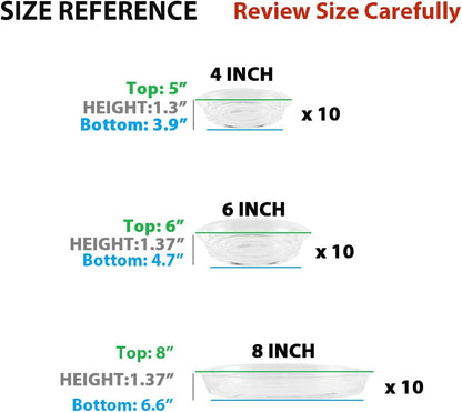 30 Pack Clear Plant Saucers for Indoors (4, 6, 8 inch) Flower Pot Saucers for Potted Plants Plant Plate Set Plant Trays for Indoors No Holes Plant Trays for Pots Plant Drip Trays Bulk