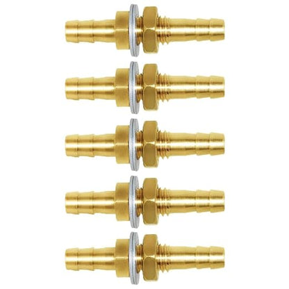 Joywayus 3/8" Hose Barb Bulkhead Fitting Thru-Bulk Head Hex Union Brass Fitting with Flat Washer Gasket Water/Fuel/Air (Pack of 5)
