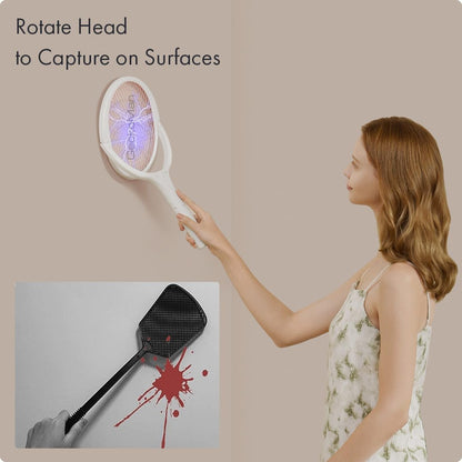 2-Pack GeckoMan Rotating Head Electric Fly Swatter Racket Rechargeable Bug Zapper Racket Bug Zapper Indoor Fly Zapper Mosquito Zapper Flies Killer for Indoors, with 2 Telescopic Extensions