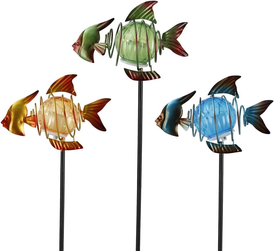 Outdoor Garden Solar Lights,Fish Outdoor Figurine Lights with Stakes,Waterproof Decorative Solar Decor for Patio,Yard,Lawn,Garden Stakes Decorative Present for Mom