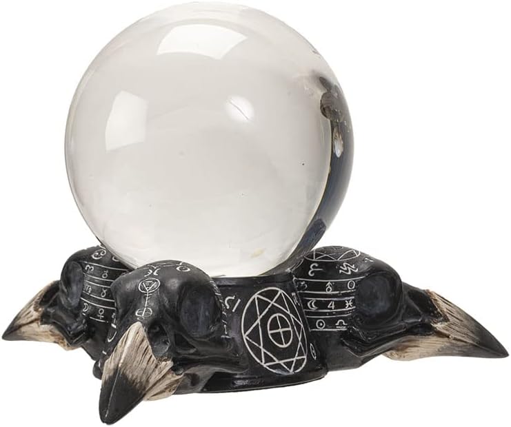 Pacific Giftware Raven Skulls and Crystal Ball Figurine, 5.5-inch Length, Cold Cast Resin, Table Decoration