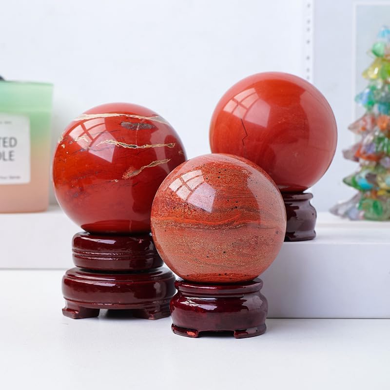 4-5CM/1.58-1.97inch Magical Natural Red Jasper Stone Ball Quartz Crystal Mineral Reiki Treatment Home Office Degaussing Decoration Collection Sphere (Red Jasper, 40-50mm)