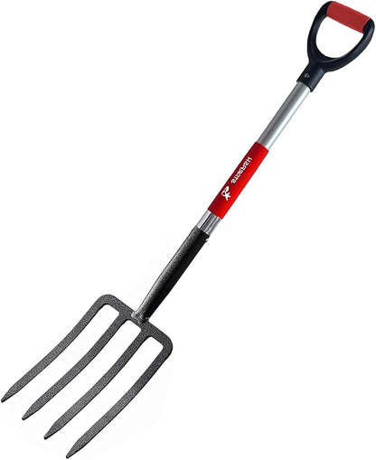 Digging Spading Fork Forged Steel with D Grip Handle 41??Premium 4-Tine Spading Digging Fork Sturdy Metal D-Grip Multi-Purpose Virtually Unbreakable Gardening Tool